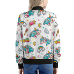 Little Girly Unicorn Pattern Print Women's Bomber Jacket