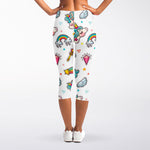 Little Girly Unicorn Pattern Print Women's Capri Leggings