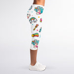 Little Girly Unicorn Pattern Print Women's Capri Leggings