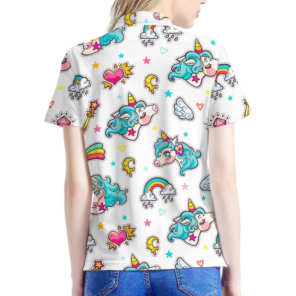 Little Girly Unicorn Pattern Print Women's Polo Shirt