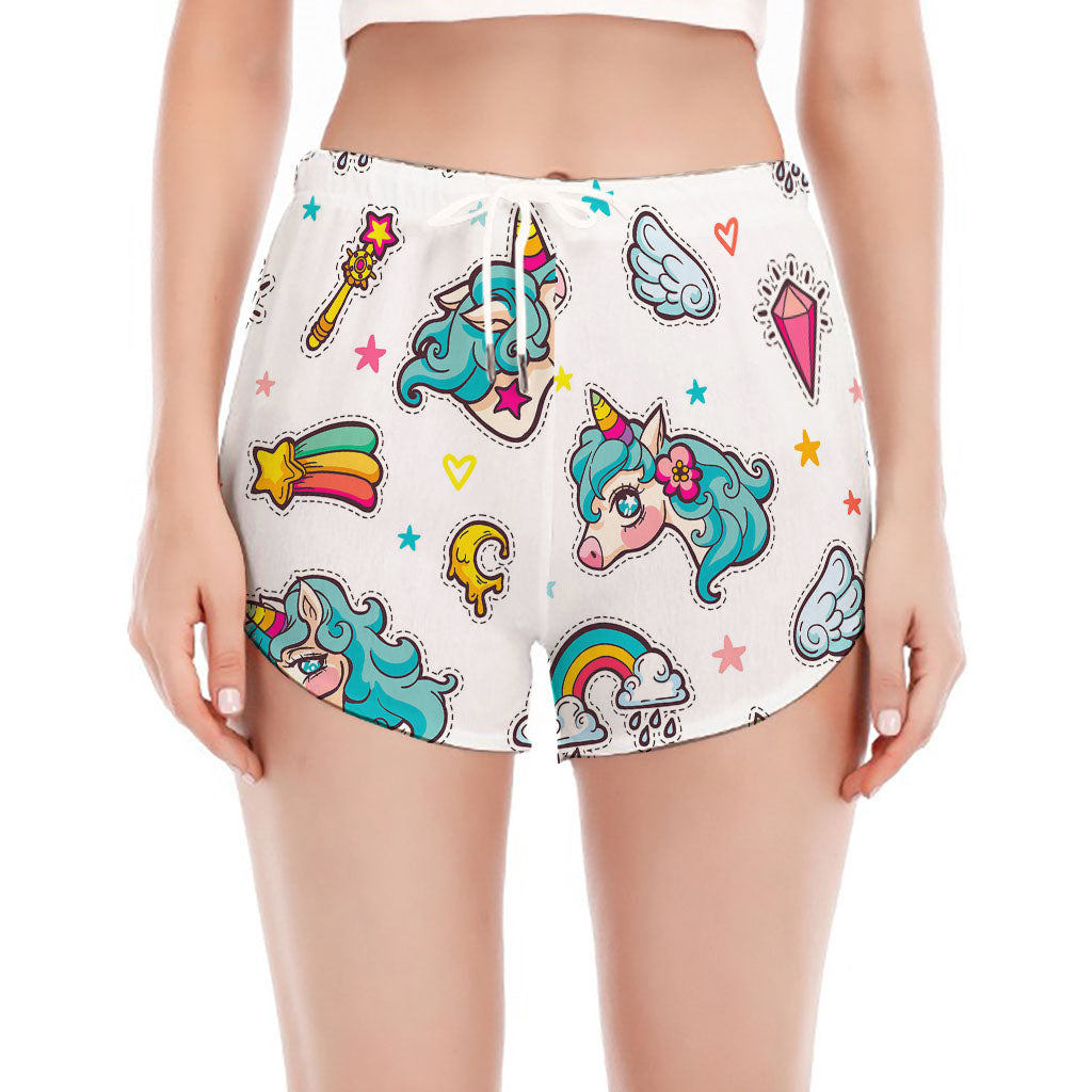Little Girly Unicorn Pattern Print Women's Split Running Shorts