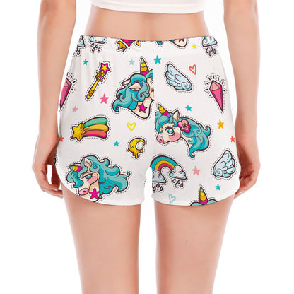 Little Girly Unicorn Pattern Print Women's Split Running Shorts