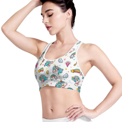 Little Girly Unicorn Pattern Print Women's Sports Bra