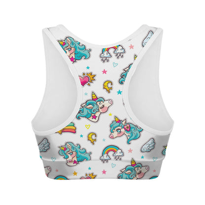 Little Girly Unicorn Pattern Print Women's Sports Bra