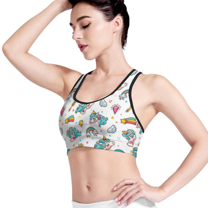 Little Girly Unicorn Pattern Print Women's Sports Bra