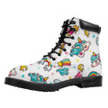 Little Girly Unicorn Pattern Print Padded Collar Lace Up Boots