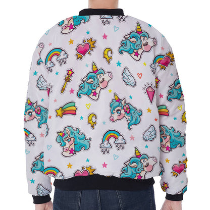 Little Girly Unicorn Pattern Print Zip Sleeve Bomber Jacket