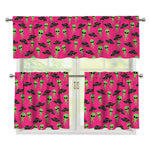 Little Green Alien UFO Print 3 Piece Kitchen Curtains