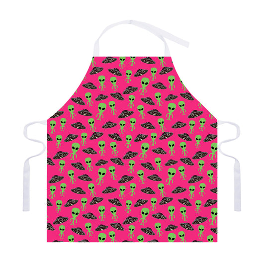 Little Green Alien UFO Print Adjustable Apron