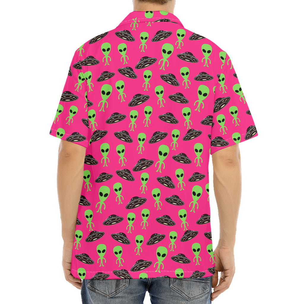 Little Green Alien UFO Print Aloha Shirt