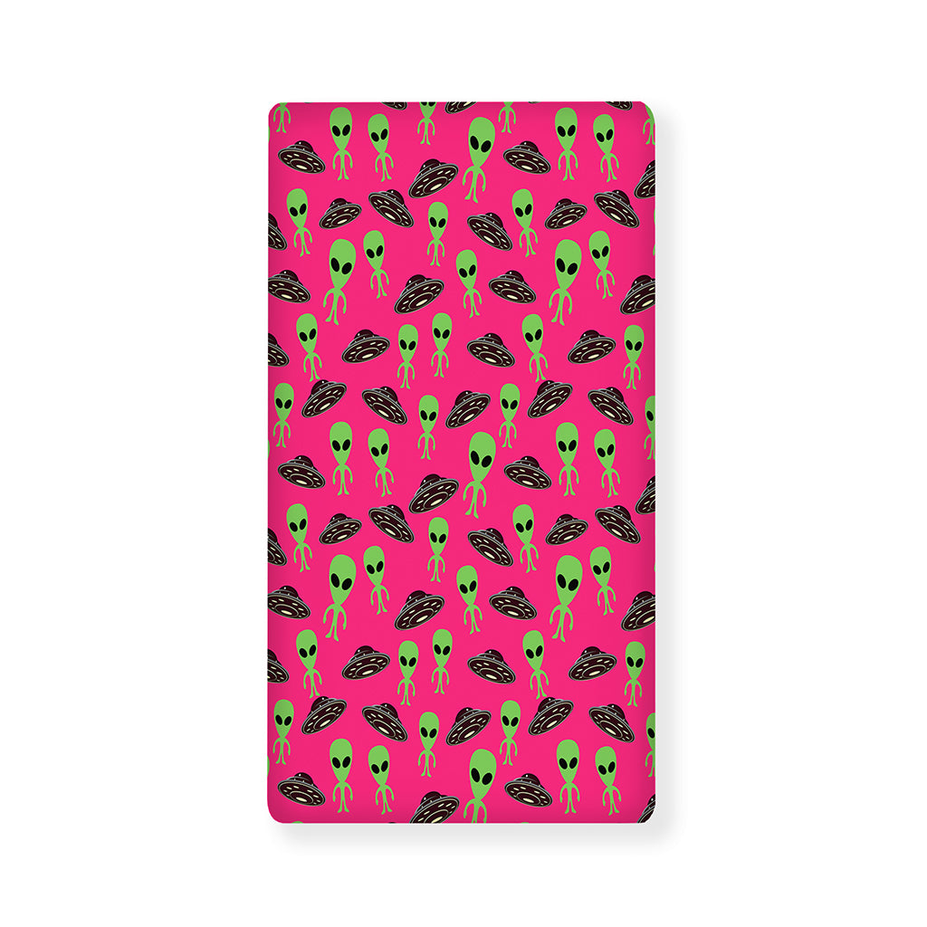 Little Green Alien UFO Print Baby Crib Sheet