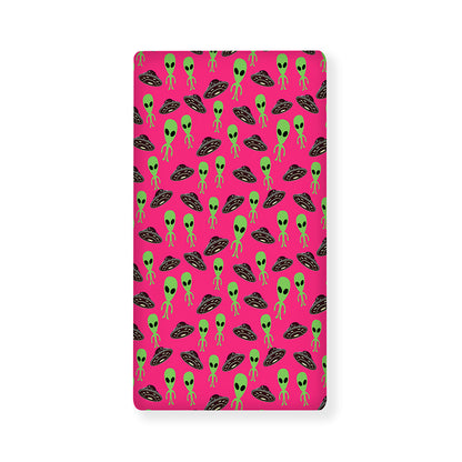 Little Green Alien UFO Print Baby Crib Sheet