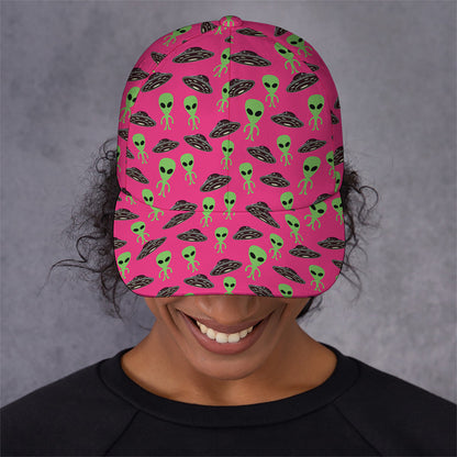 Little Green Alien UFO Print Baseball Cap