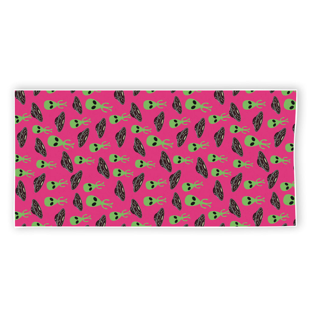 Little Green Alien UFO Print Beach Towel