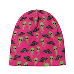 Little Green Alien UFO Print Beanie