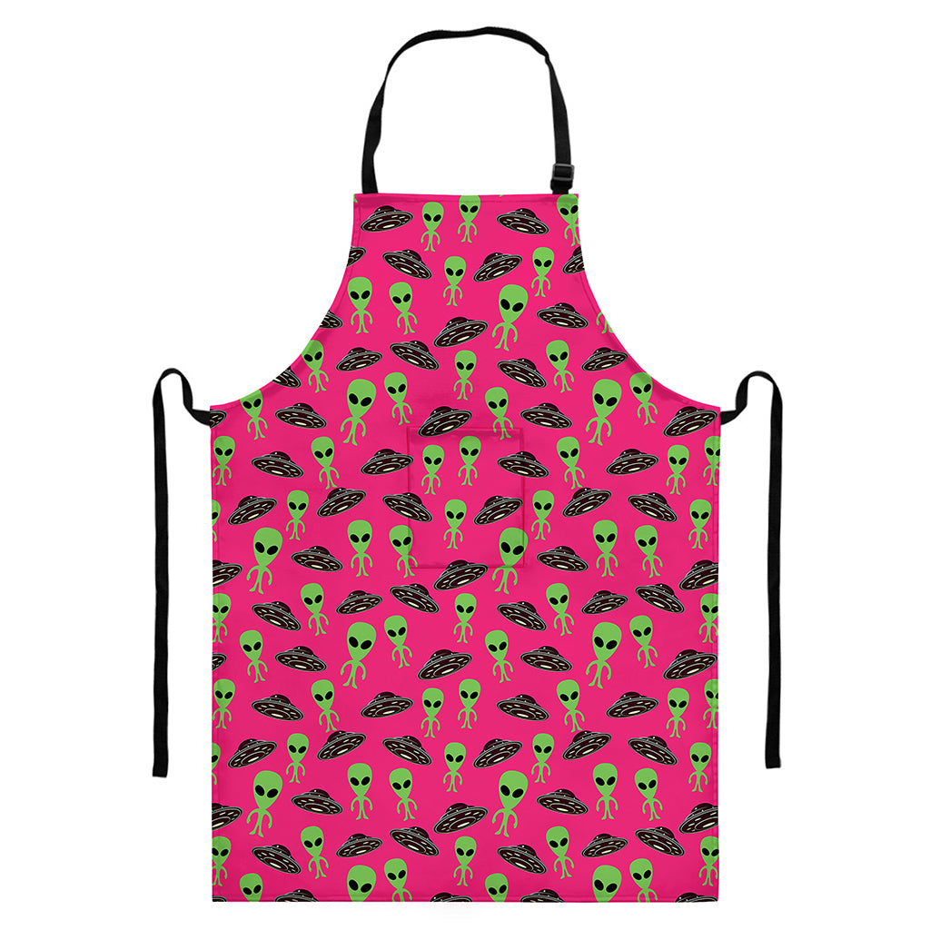 Little Green Alien UFO Print Bib Apron With Pocket