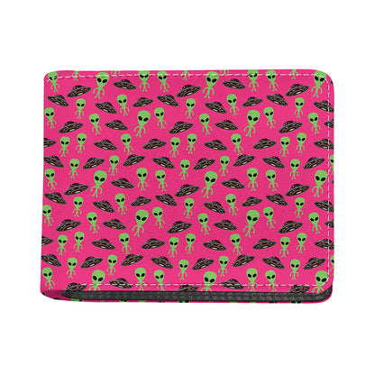 Little Green Alien UFO Print Bifold Wallet