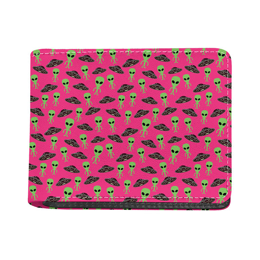 Little Green Alien UFO Print Bifold Wallet
