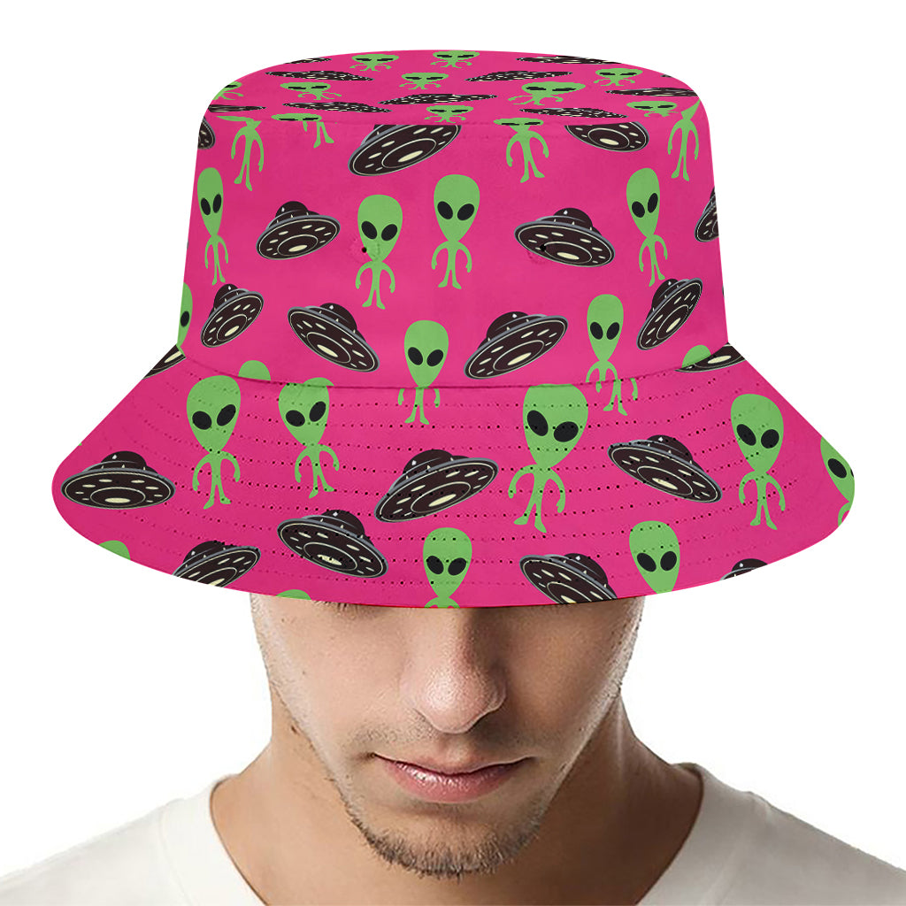 Little Green Alien UFO Print Bucket Hat