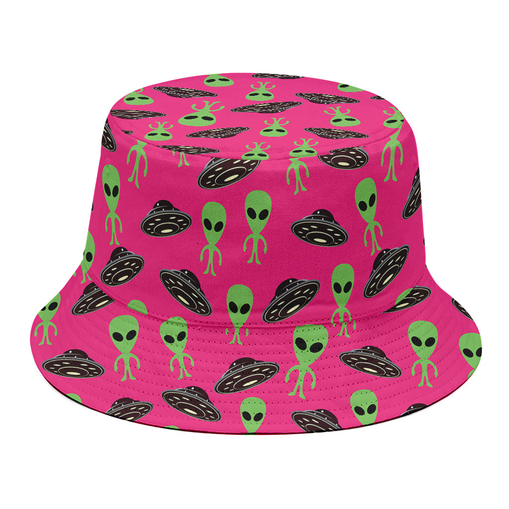 Little Green Alien UFO Print Bucket Hat