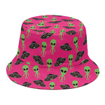 Little Green Alien UFO Print Bucket Hat