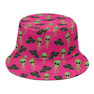 Little Green Alien UFO Print Bucket Hat