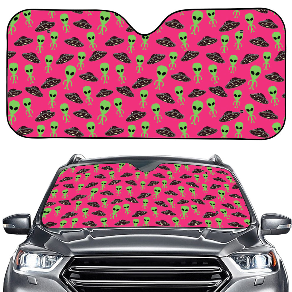 Little Green Alien UFO Print Car Windshield Sun Shade