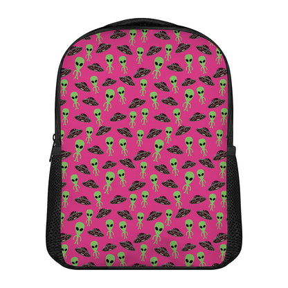 Little Green Alien UFO Print Casual Backpack
