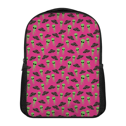 Little Green Alien UFO Print Casual Backpack
