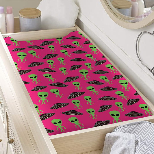 Little Green Alien UFO Print Changing Pad Cover