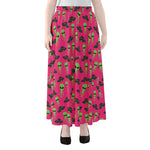 Little Green Alien UFO Print Chiffon Maxi Skirt