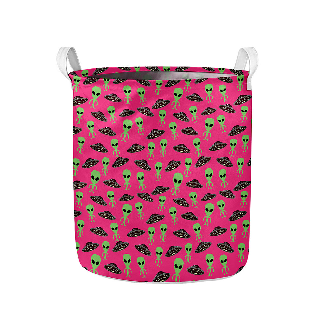 Little Green Alien UFO Print Collapsible Laundry Basket