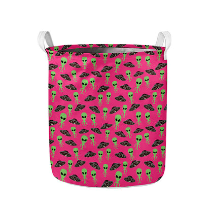 Little Green Alien UFO Print Collapsible Laundry Basket