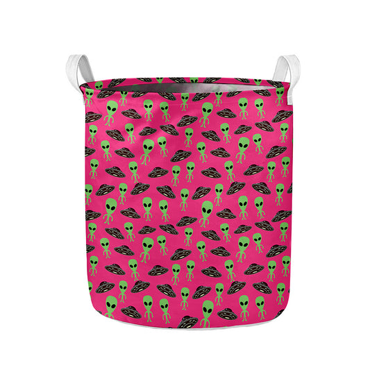 Little Green Alien UFO Print Collapsible Laundry Basket