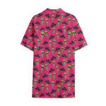 Little Green Alien UFO Print Cotton Hawaiian Shirt