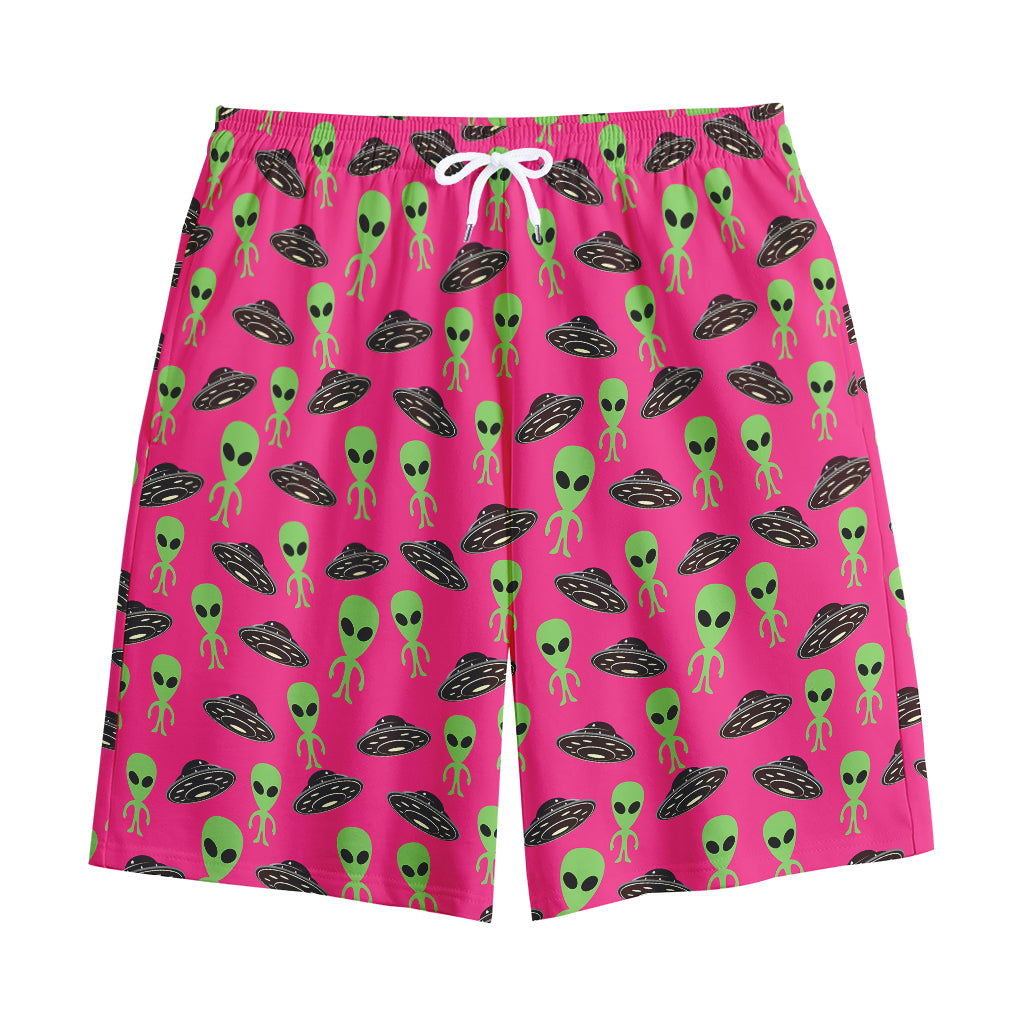 Little Green Alien UFO Print Cotton Shorts