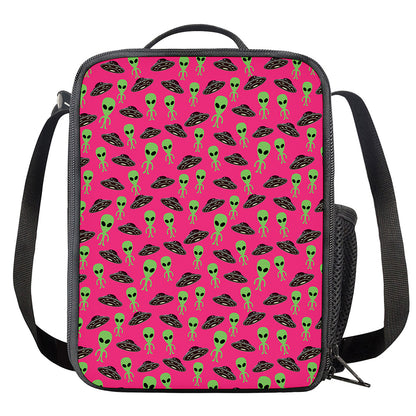 Little Green Alien UFO Print Crossbody Lunch Bag