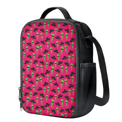Little Green Alien UFO Print Crossbody Lunch Bag