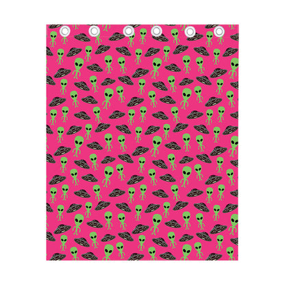 Little Green Alien UFO Print Curtain