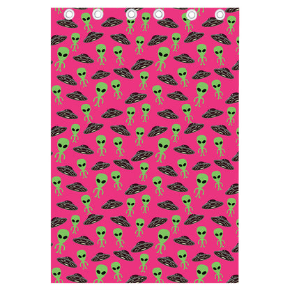 Little Green Alien UFO Print Curtain