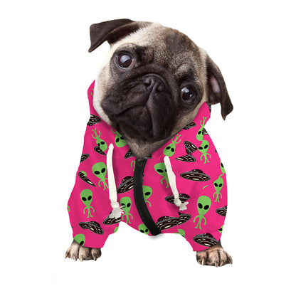 Little Green Alien UFO Print Dog Zip Up Hoodie