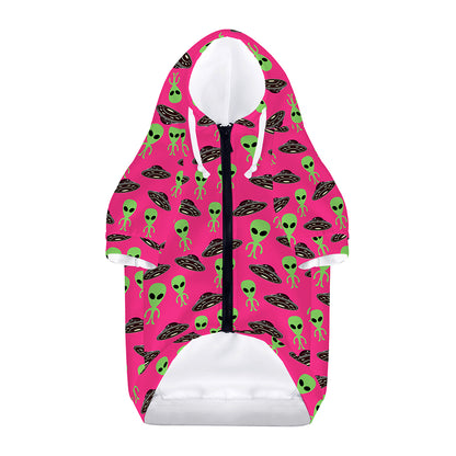 Little Green Alien UFO Print Dog Zip Up Hoodie