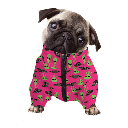 Little Green Alien UFO Print Dog Zip Up Jacket