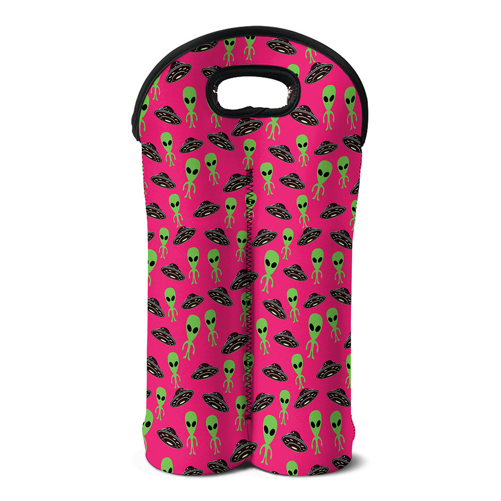 Little Green Alien UFO Print Double Neoprene Wine Tote