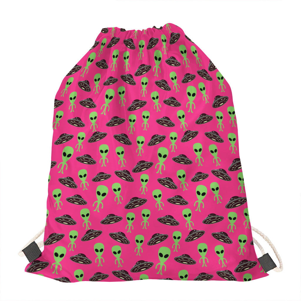 Little Green Alien UFO Print Drawstring Bag