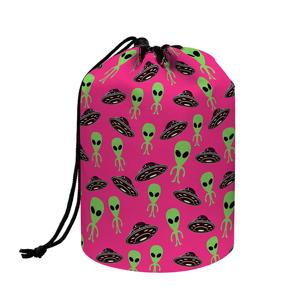 Little Green Alien UFO Print Drawstring Makeup Bag