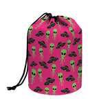 Little Green Alien UFO Print Drawstring Makeup Bag
