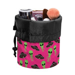 Little Green Alien UFO Print Drawstring Makeup Bag