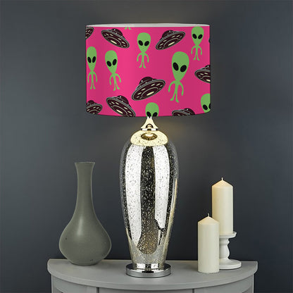 Little Green Alien UFO Print Drum Lamp Shade