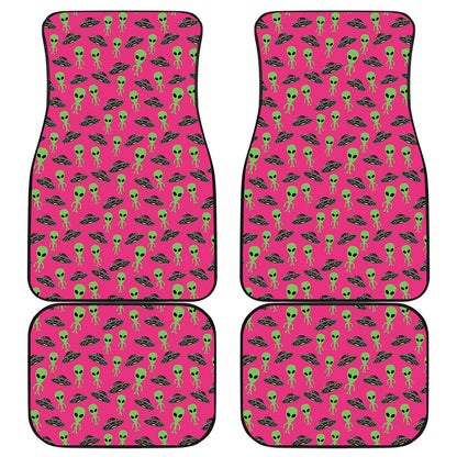 Little Green Alien UFO Print Front and Back Car Floor Mats